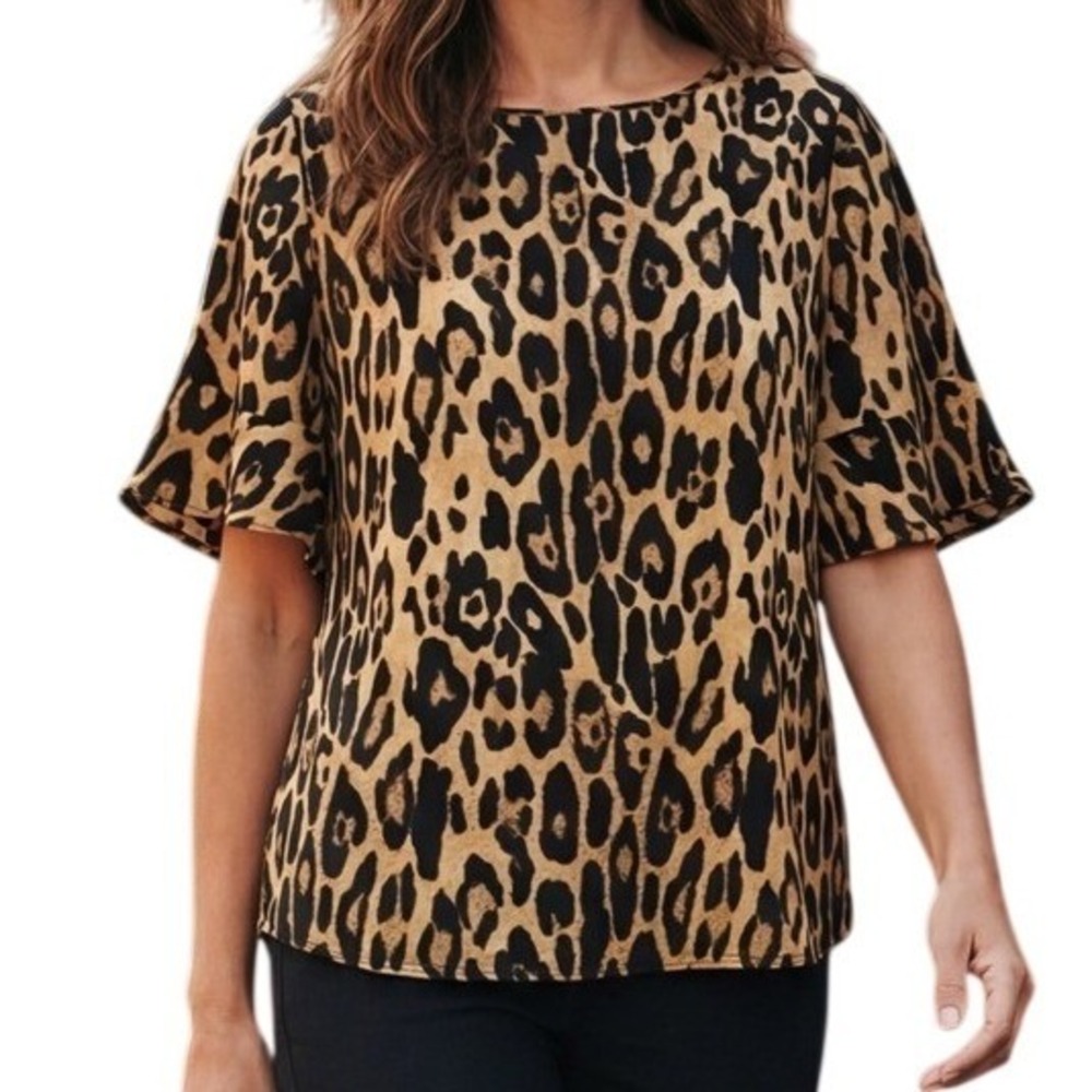 THE LIMITED Animal Print Flounce Flutter Sleeve Boat‎ Neck Blouse NWOT Size XS